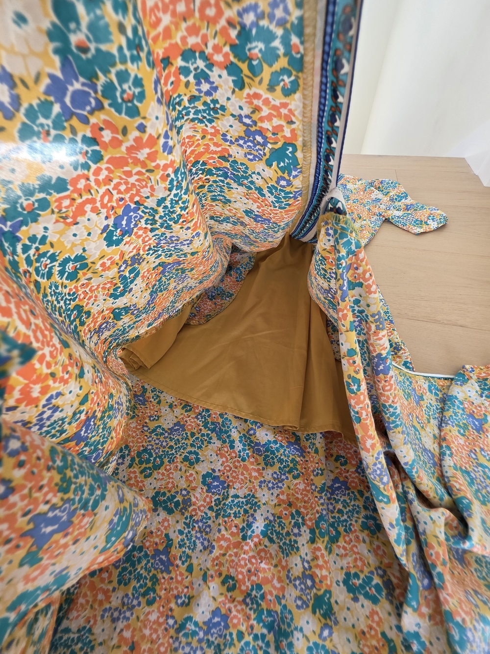 Melloday Women's Floral V-Neck Puff Sleeve Top - Yellow Multi Color Maxi Dress - Picture 12 of 14